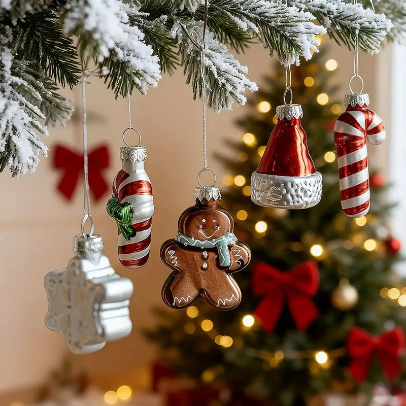 Glass Christmas Ornament Set, 9pcs Creative Snowman & Snowflake Pendants by House Of Avana