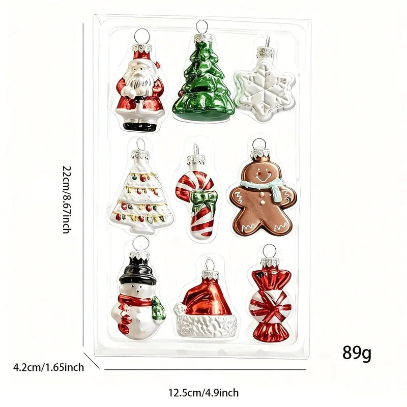 Glass Christmas Ornament Set, 9pcs Creative Snowman & Snowflake Pendants by House Of Avana