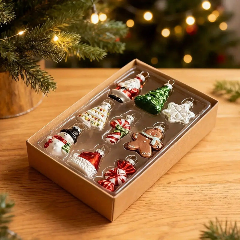Glass Christmas Ornament Set, 9pcs Creative Snowman & Snowflake Pendants by House Of Avana