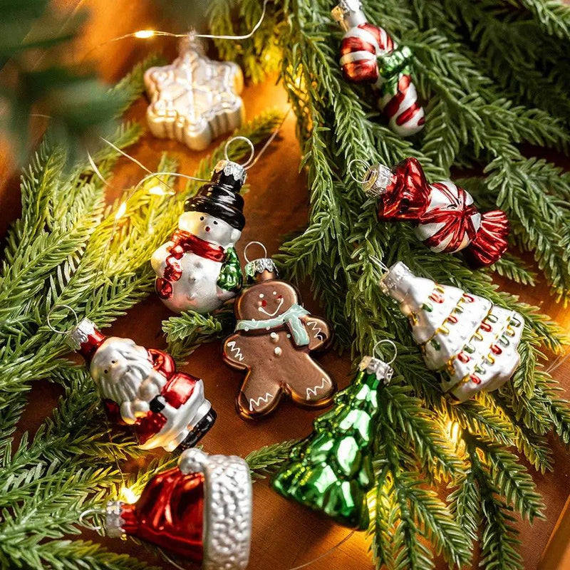 Glass Christmas Ornament Set, 9pcs Creative Snowman & Snowflake Pendants by House Of Avana