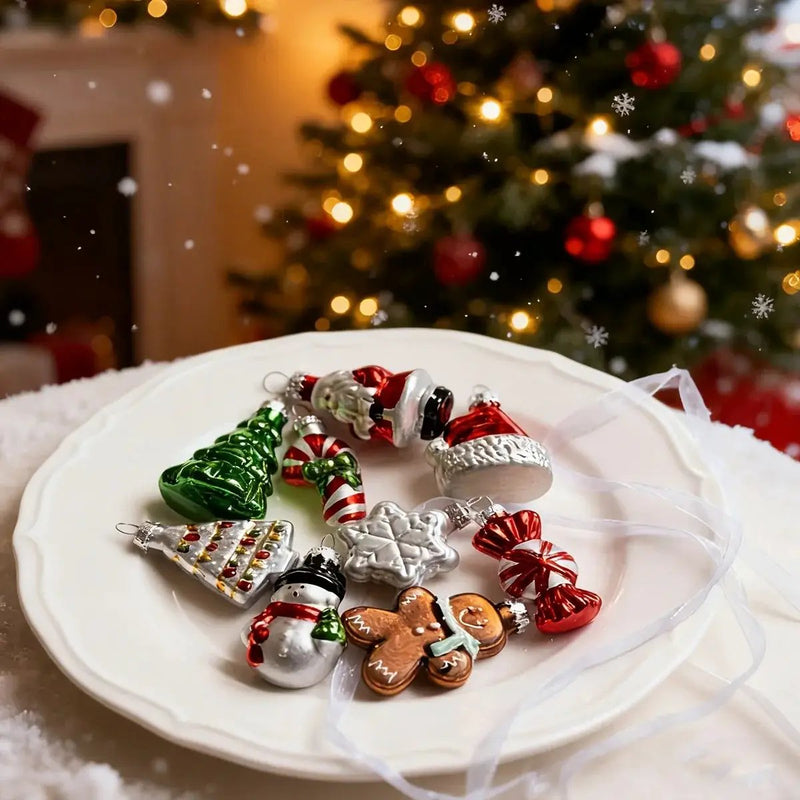 Glass Christmas Ornament Set, 9pcs Creative Snowman & Snowflake Pendants by House Of Avana