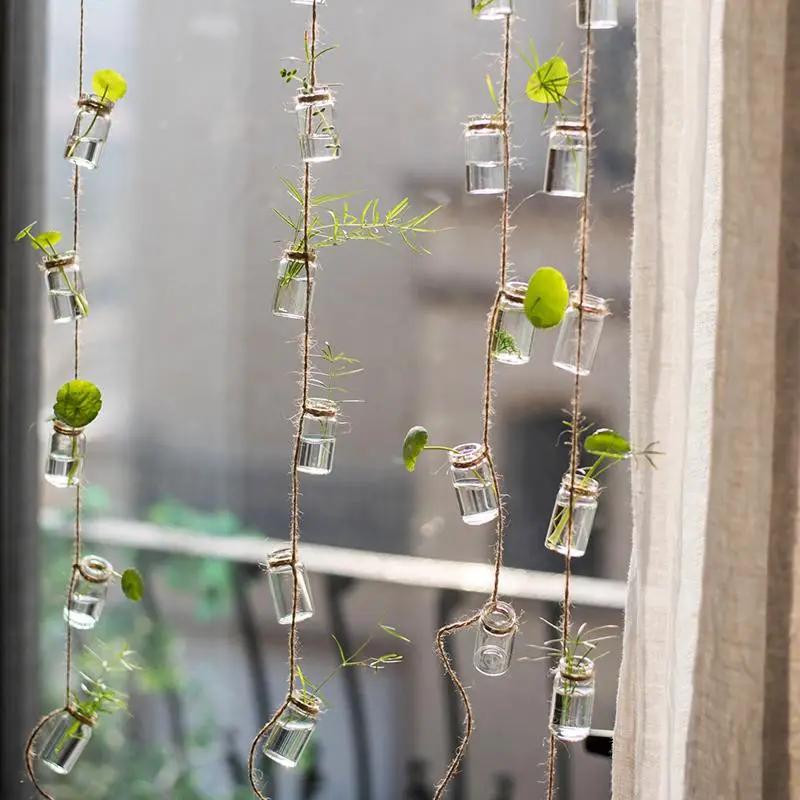 Glass Planter Rope Hanging Small Planter 55" Long (Set of 3) by RusticReach