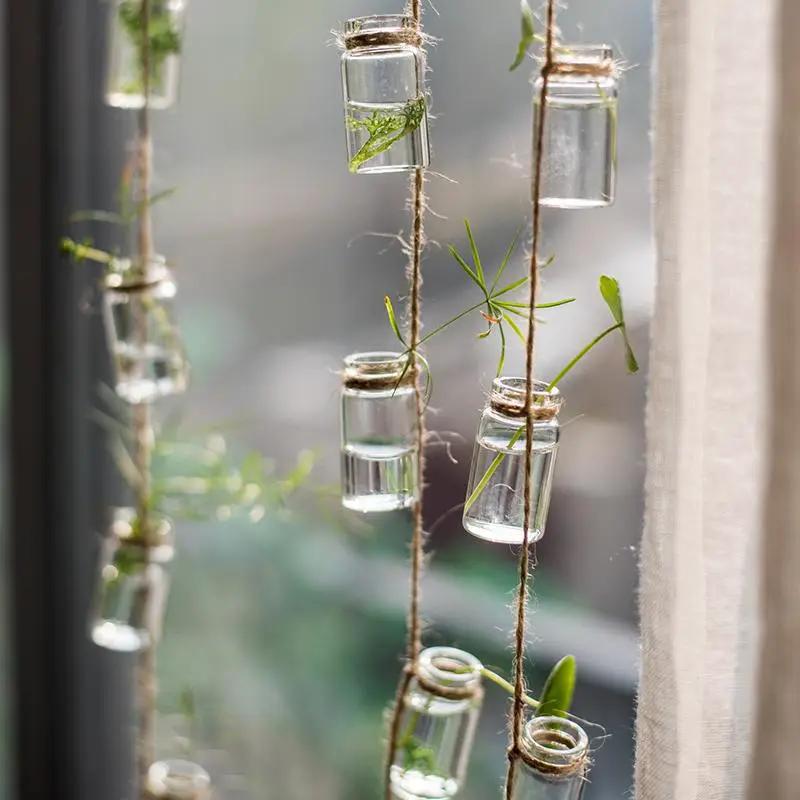 Glass Planter Rope Hanging Small Planter 55" Long (Set of 3) by RusticReach