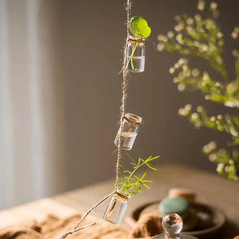 Glass Planter Rope Hanging Small Planter 55" Long (Set of 3) by RusticReach