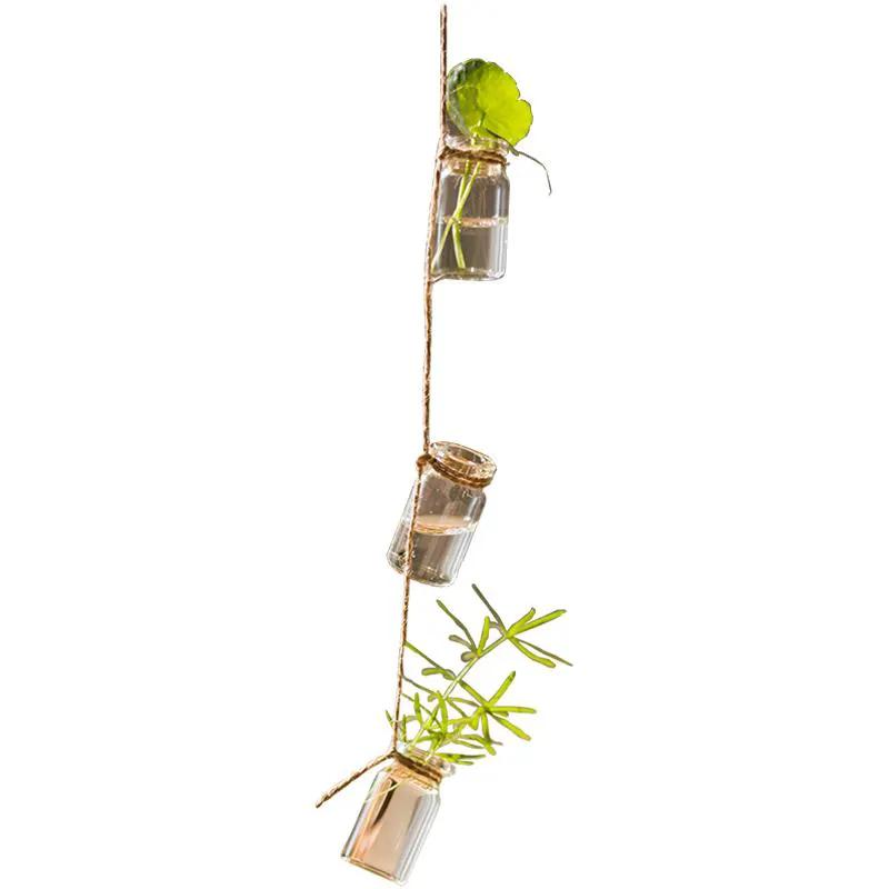 Glass Planter Rope Hanging Small Planter 55" Long (Set of 3) by RusticReach
