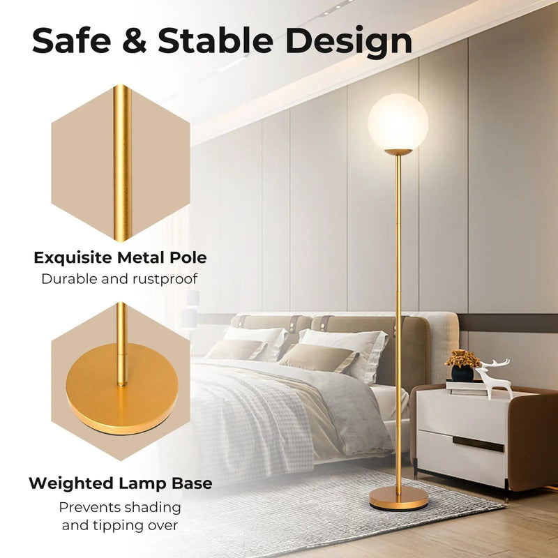 Glass Globe LED Floor Lamp with Glass Lampshade-Golden by DirectDeals