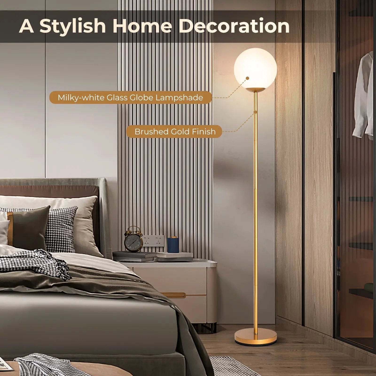 Glass Globe LED Floor Lamp with Glass Lampshade-Golden by DirectDeals