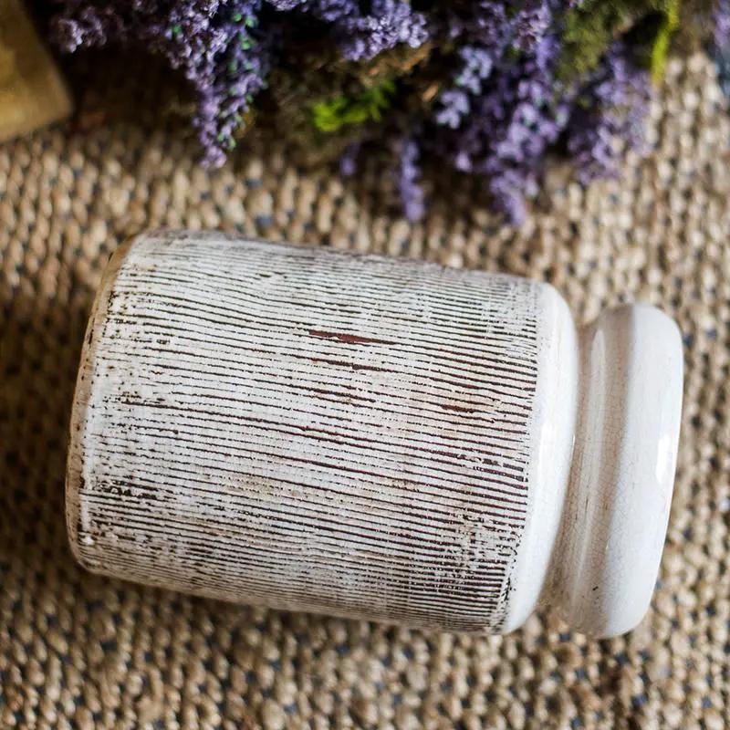 Glazed Ceramic Abstract Brown Stripe White Vase by RusticReach