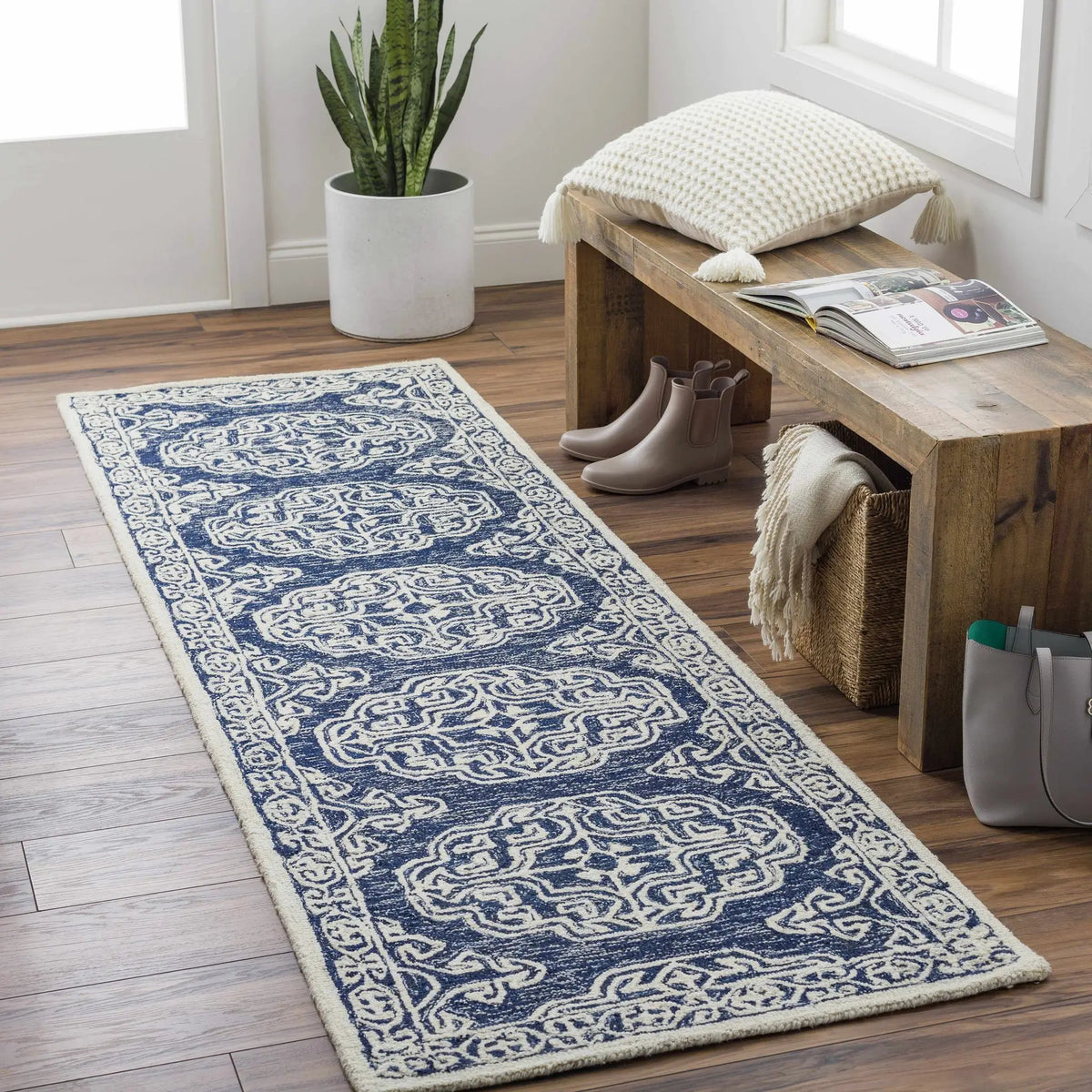 Glenoma Blue Regency Wool Rug, installed in a room 3