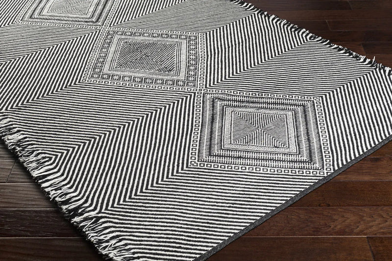 Eaglesham Black&White Flatweave Tassel Wool Rug - Clearance by Boutique Rugs