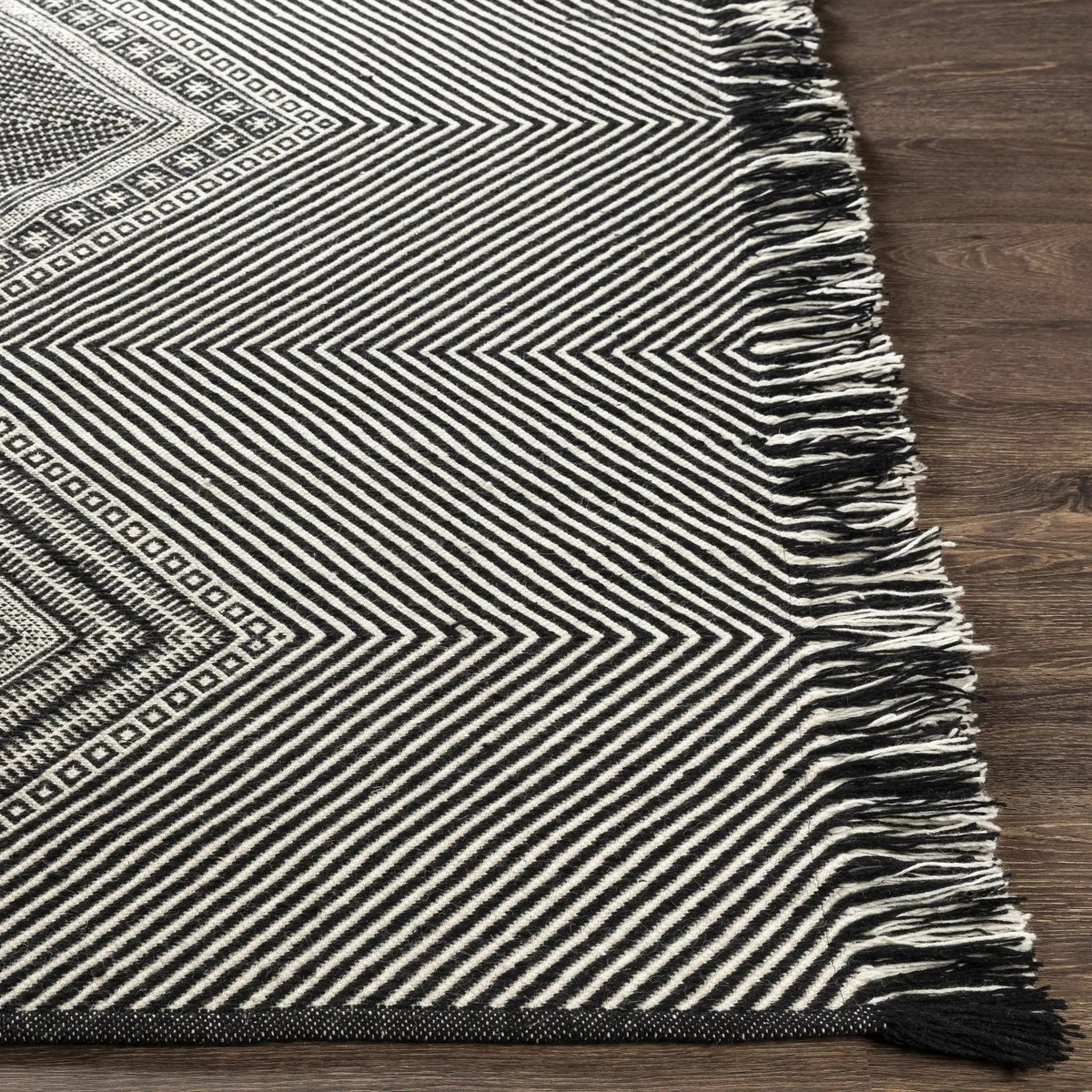 Eaglesham Black&White Flatweave Tassel Wool Rug - Clearance, photo 4 of 9