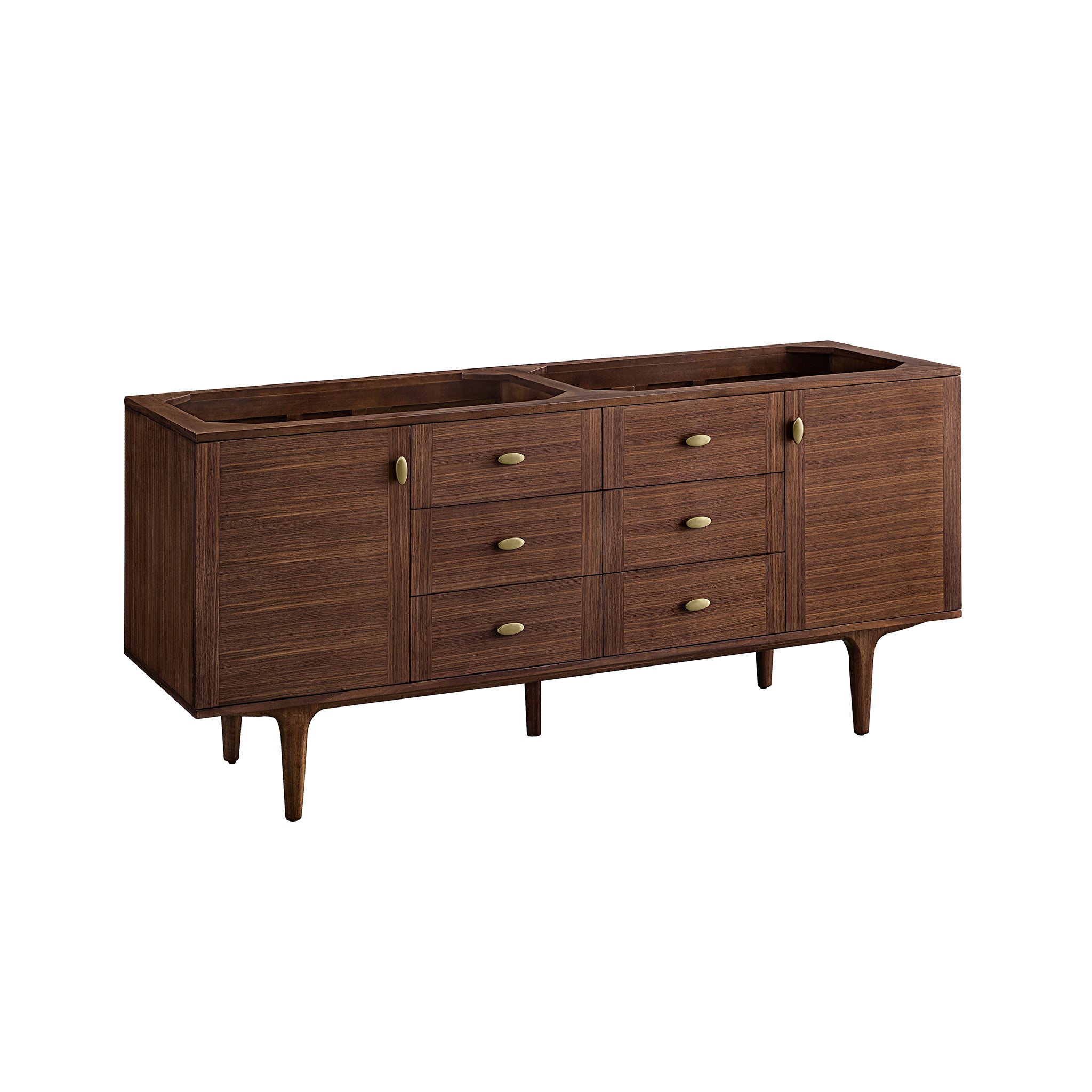James Martin Amberly 72" Dual Mount Double Bathroom Vanity, Mid-Century Walnut, cabinet without a countertop