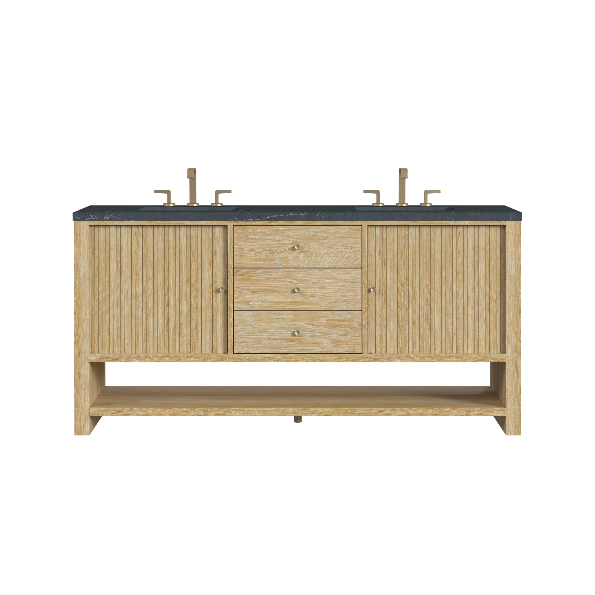 James Martin Marigot 72" Double Bathroom Vanity, Sunwashed Oak with Charcoal Soapstone countertop