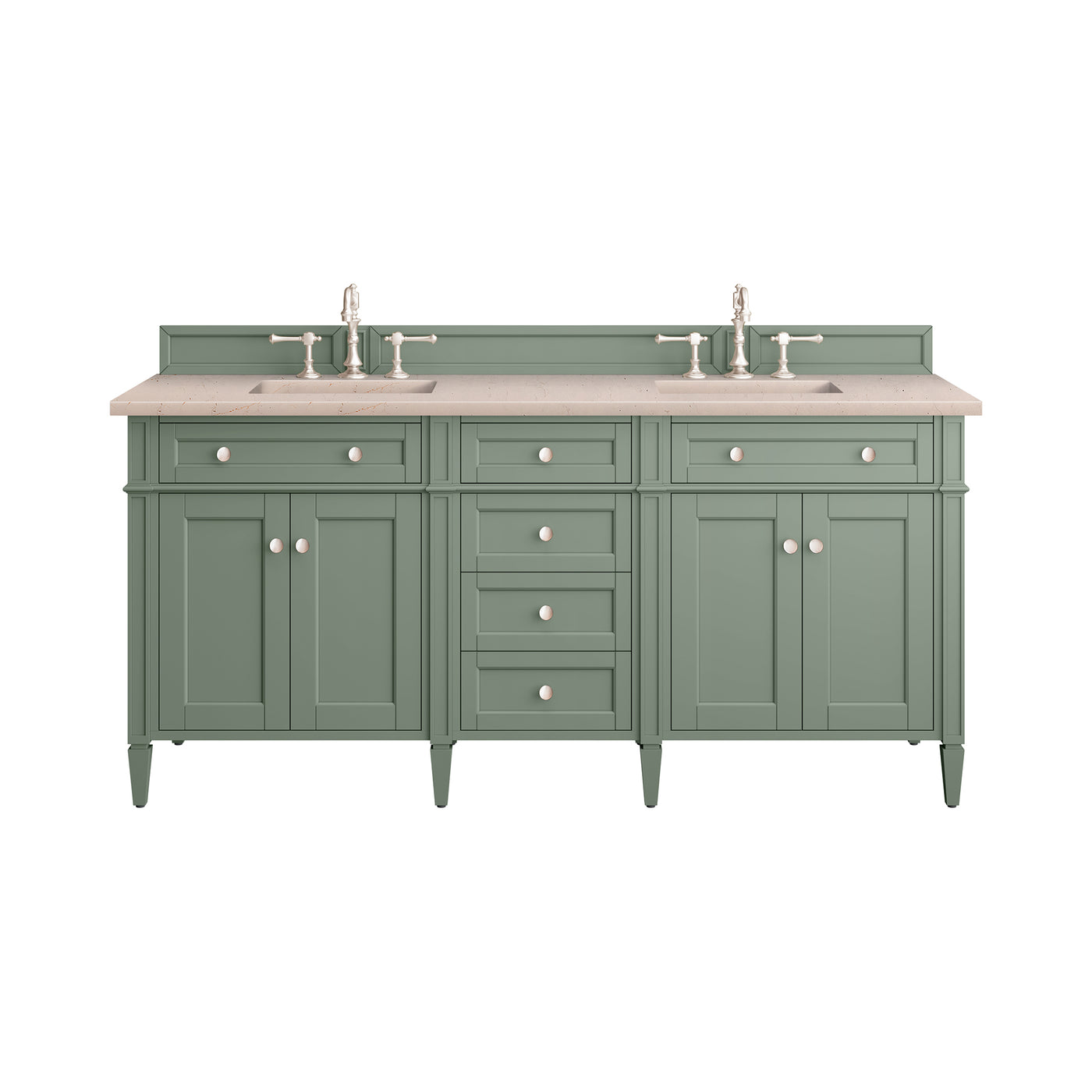 James Martin Brittany 72" Double Bathroom Vanity, Smokey Celadon with Eternal Marfil countertop