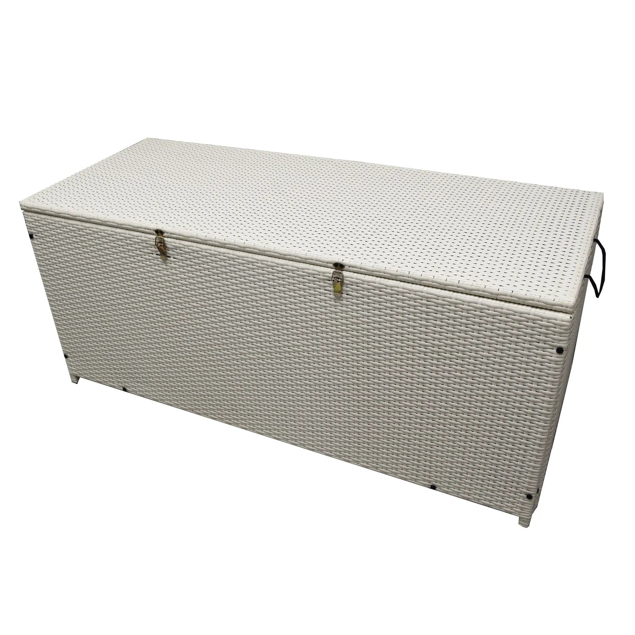 White Wicker Patio Deck Box with 113 Gallon Storage and Metal Frame by Sharicks