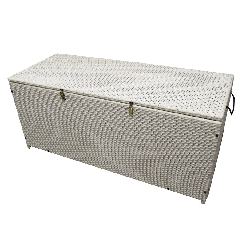 White Wicker Patio Deck Box with 113 Gallon Storage and Metal Frame by Sharicks