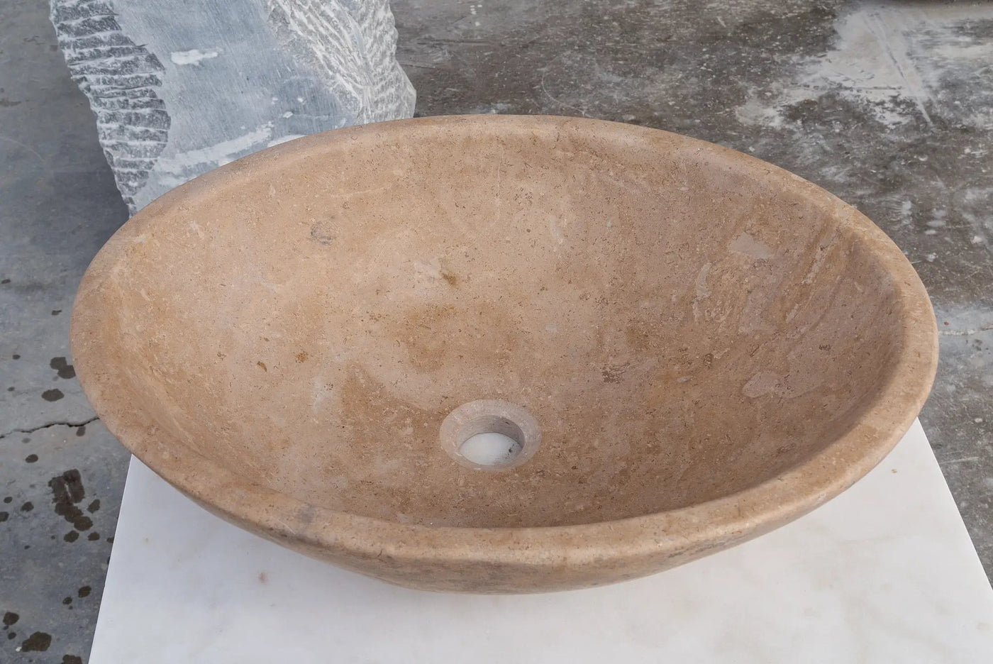 Walnut Travertine Natural Stone Bathroom Vessel Sink - Honed and Filled 16 x 20.5 x 6 by GobekDesign