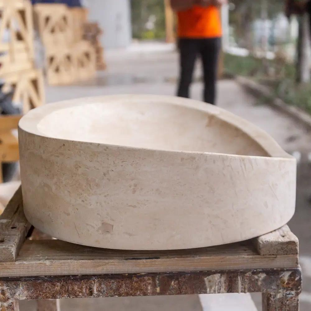 Light Travertine Honed and Filled Vessel Sink Natural Stone 16 x 21.5 x 6 Inches by GobekDesign