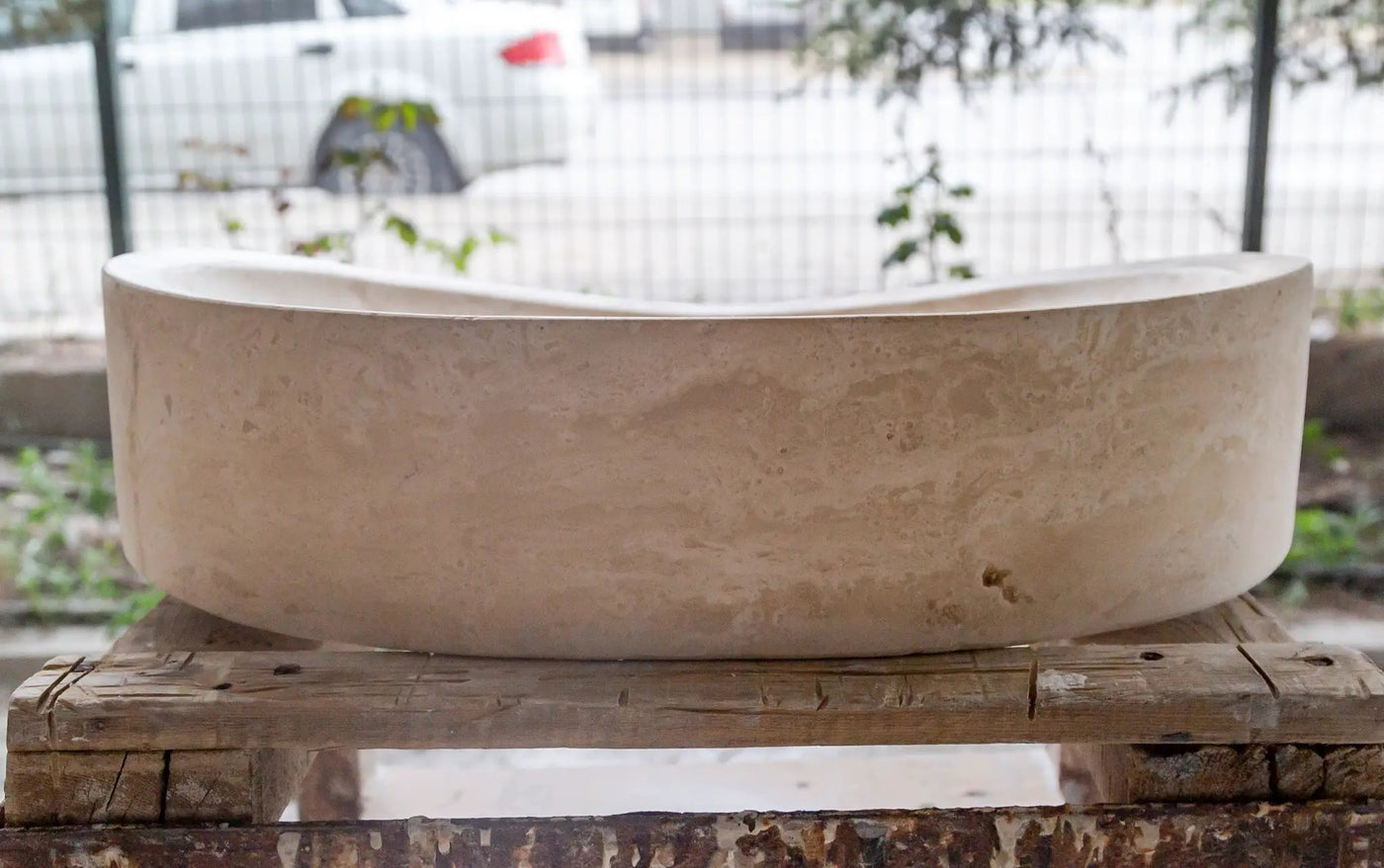 Light Travertine Honed and Filled Vessel Sink Natural Stone 16 x 21.5 x 6 Inches by GobekDesign