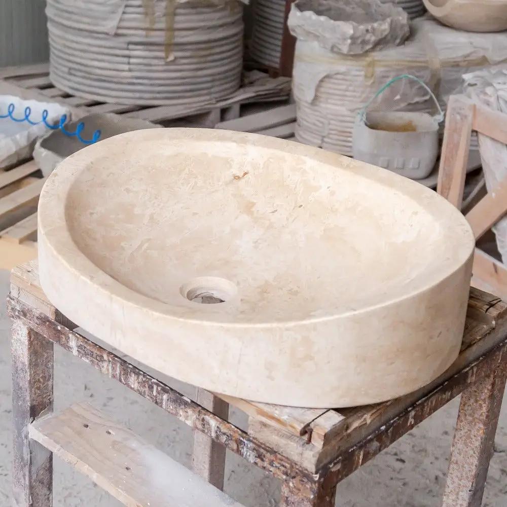 Light Travertine Honed and Filled Vessel Sink Natural Stone 16 x 21.5 x 6 Inches by GobekDesign