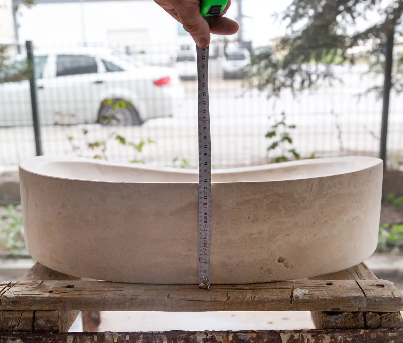 Light Travertine Honed and Filled Vessel Sink Natural Stone 16 x 21.5 x 6 Inches by GobekDesign