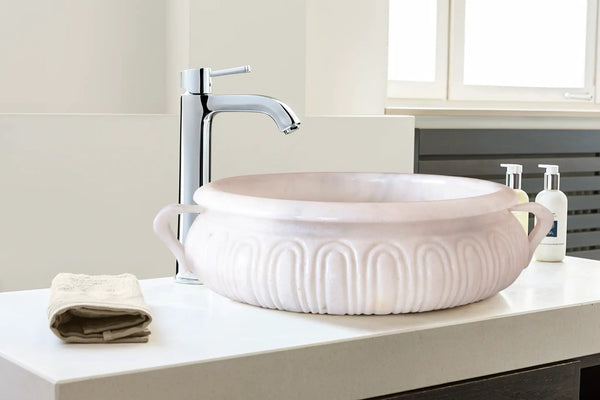 White Marble Vessel Sink Bowl - Polished 17x6 Diameter