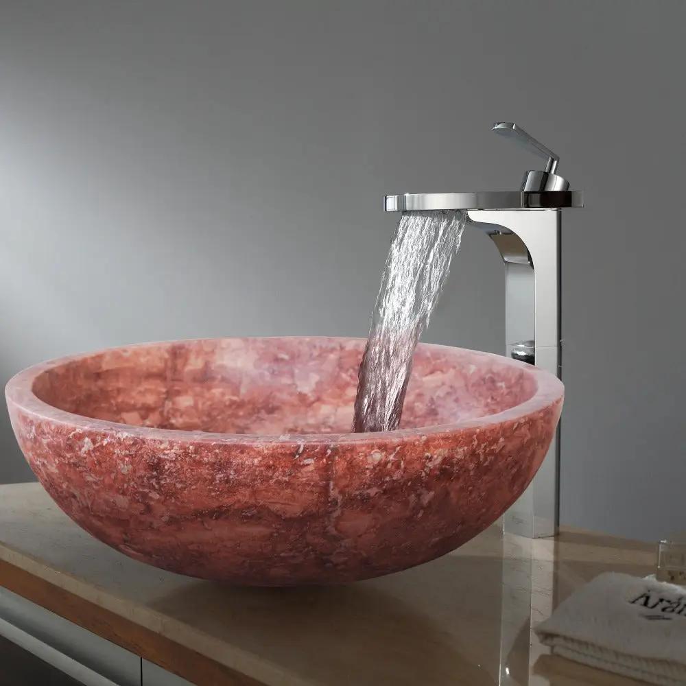 Premium Red Travertine Natural Stone Vessel Sink Honed Matte 16x6 by GobekDesign