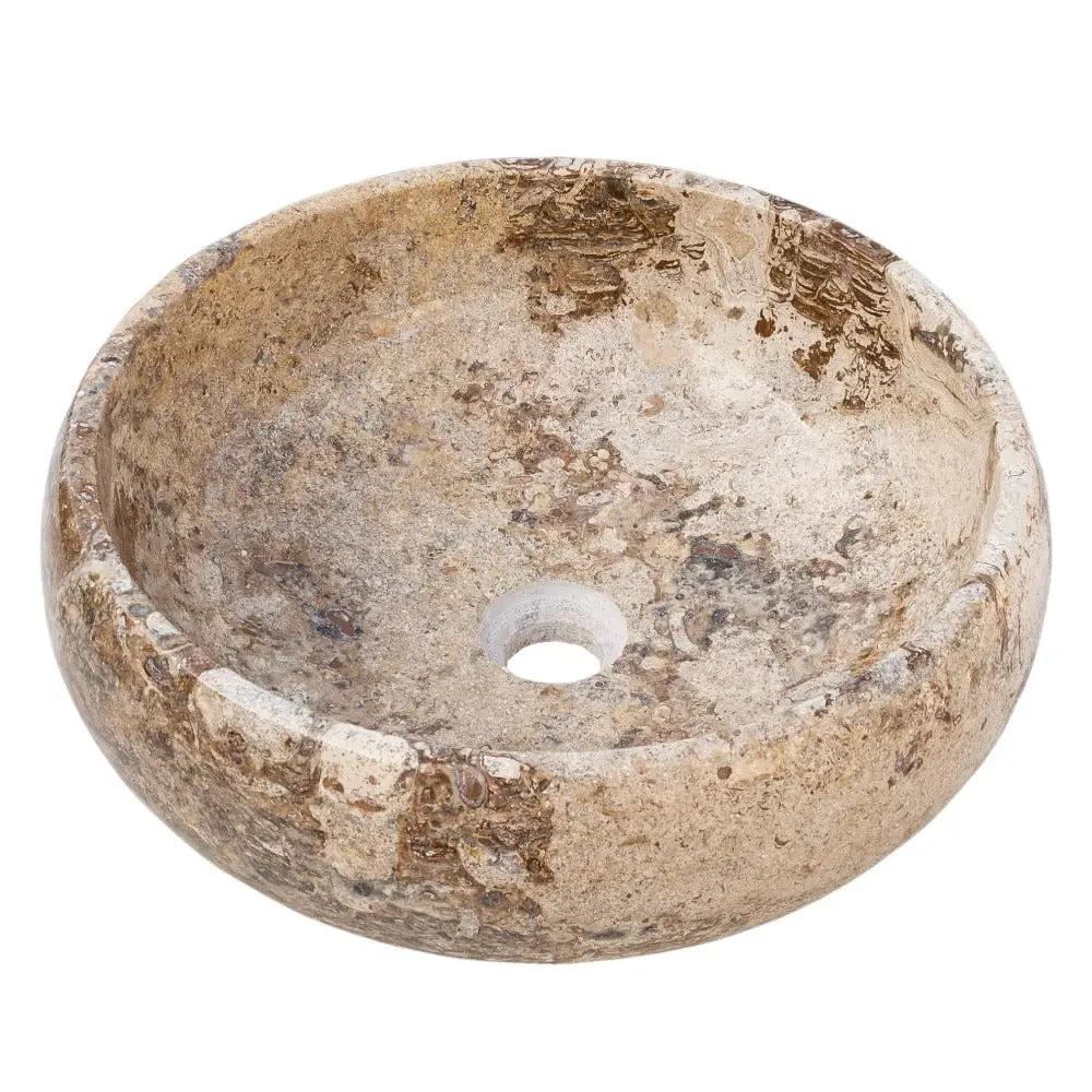 Turkish Travertine Vessel Sink Valencia Beige Filled and Polished Stone 16 Inch by GobekDesign