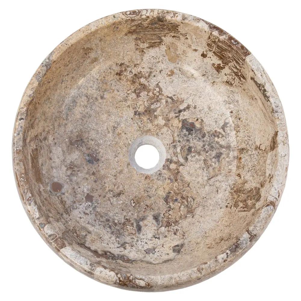 Turkish Travertine Vessel Sink Valencia Beige Filled and Polished Stone 16 Inch by GobekDesign