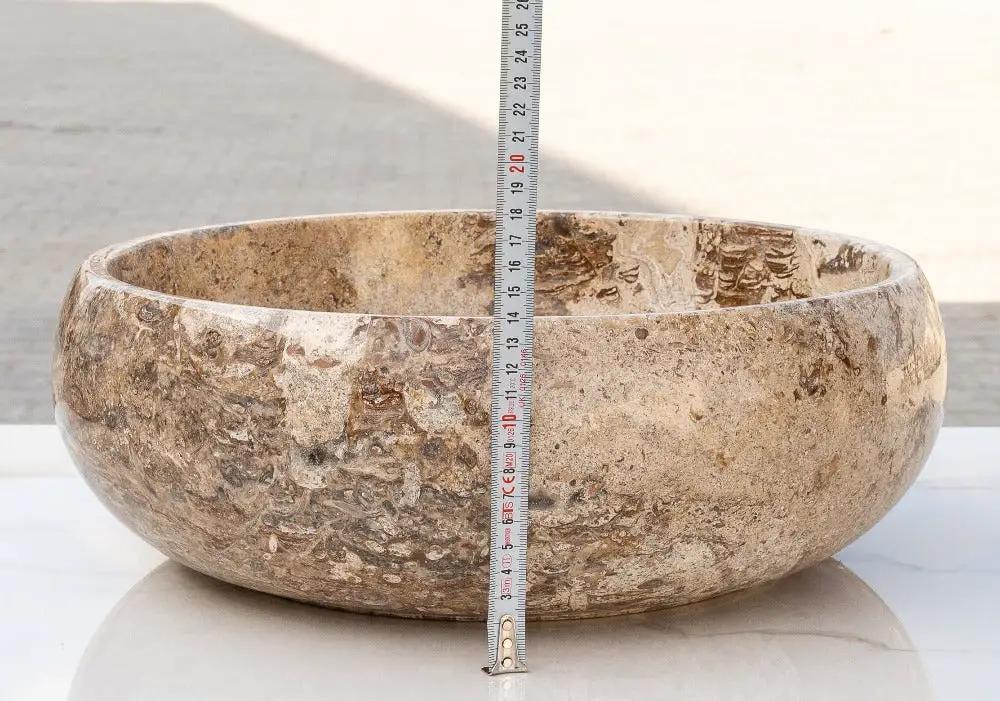 Turkish Travertine Vessel Sink Valencia Beige Filled and Polished Stone 16 Inch by GobekDesign