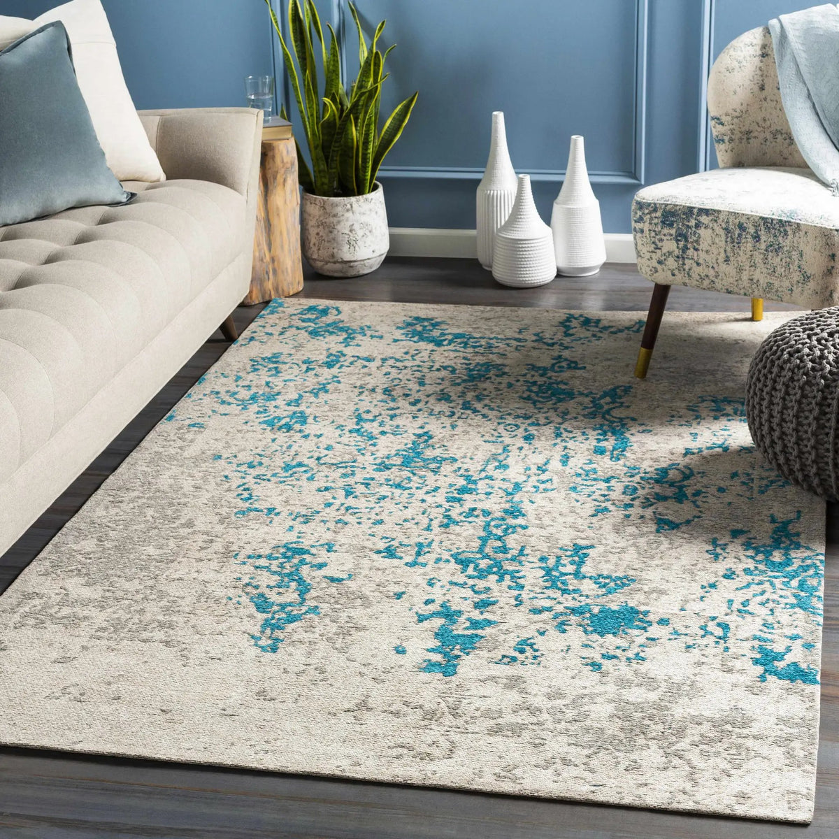 Sweeny Beige/Blue Abstract Area Rug - Clearance, installed in a room