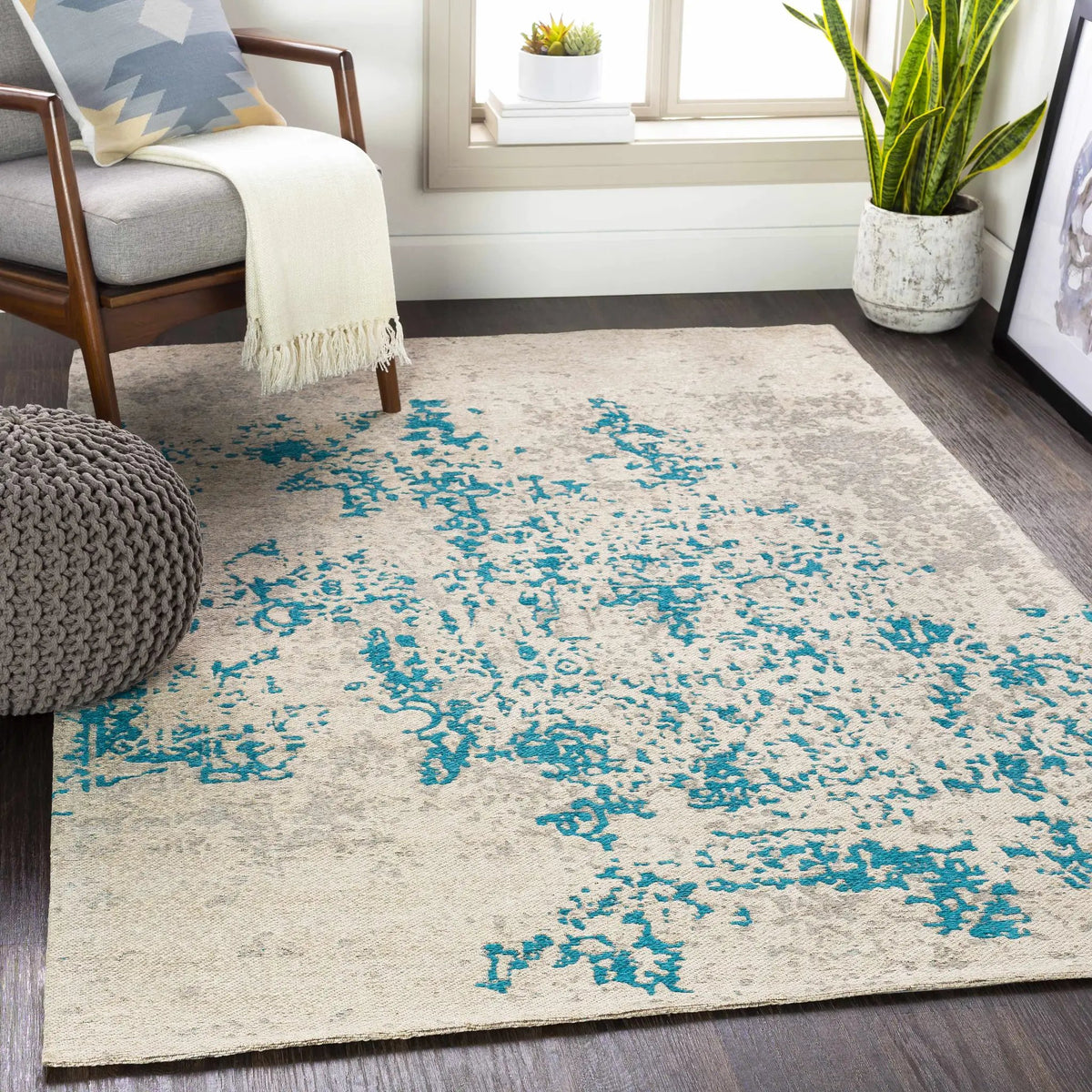 Sweeny Beige/Blue Abstract Area Rug - Clearance, installed in a room 2