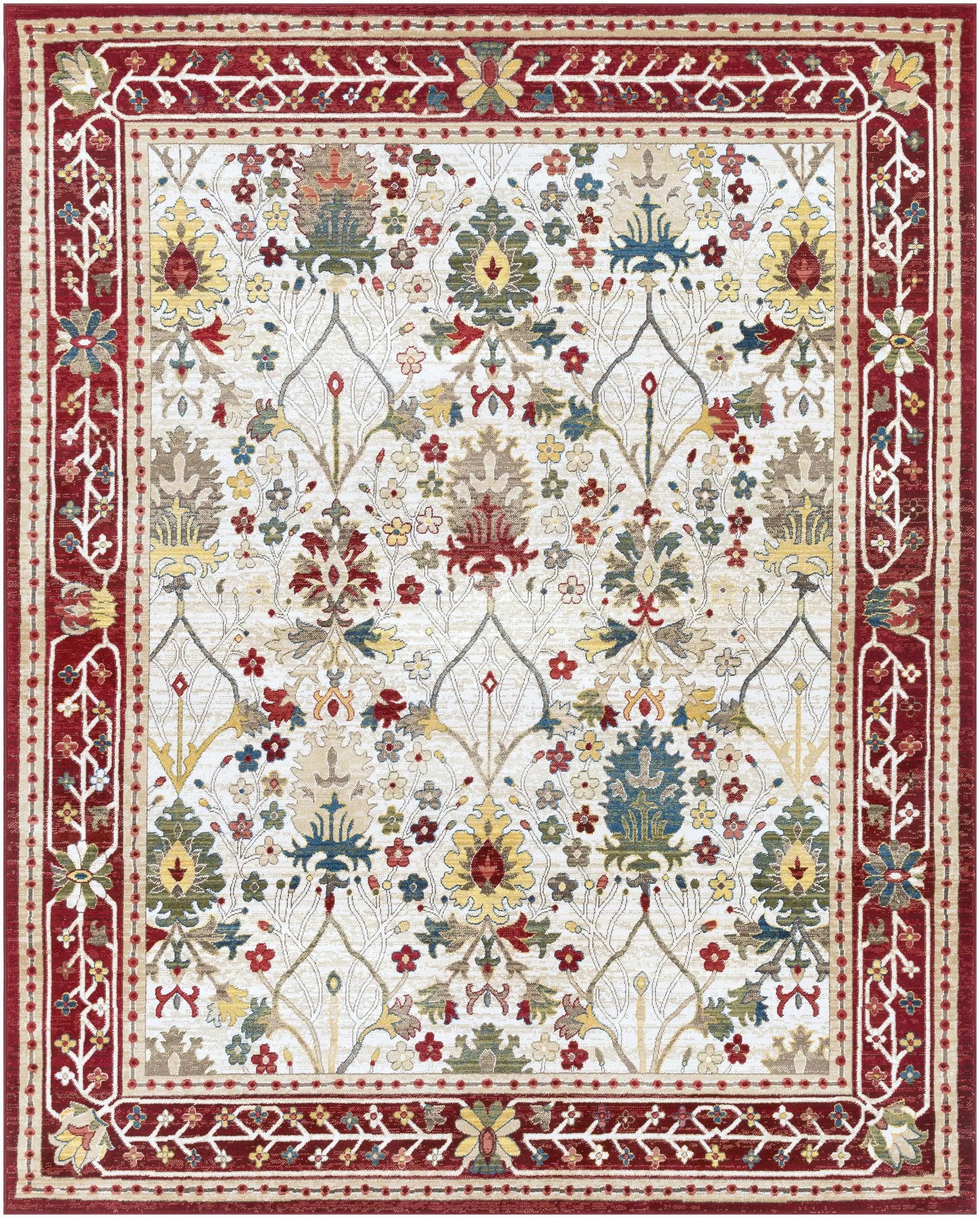 Neola White/Red Damask Area Rug by Boutique Rugs