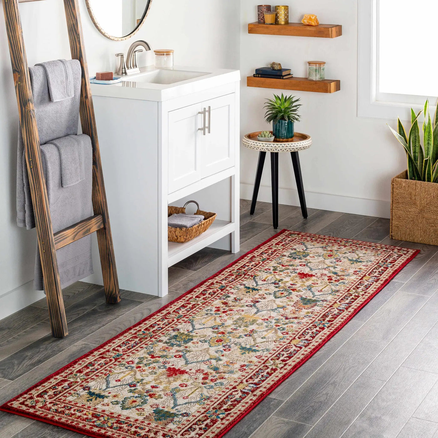 Neola White/Red Damask Area Rug by Boutique Rugs
