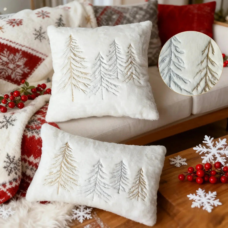 Gold Embroidered Christmas Tree Pillow Cover - Luxury Velvet Decorative Pillowcase by House Of Avana