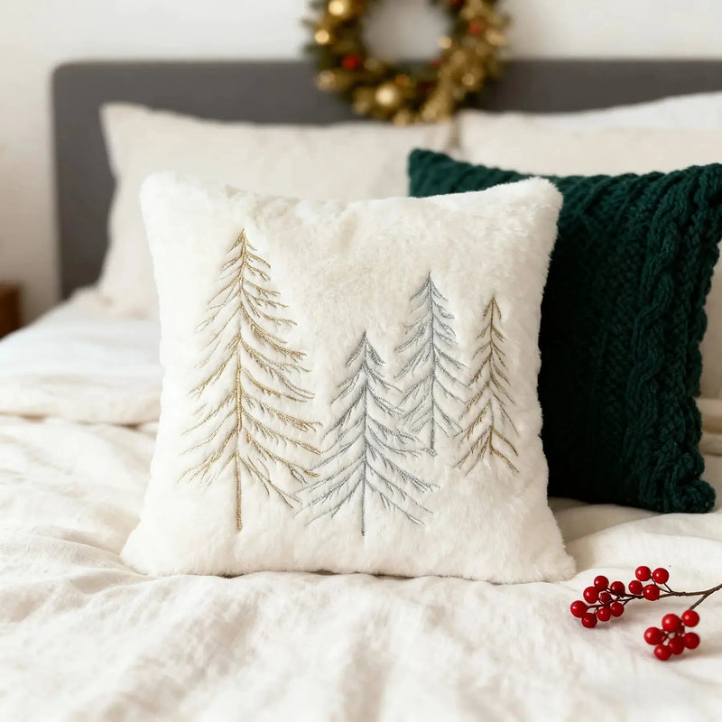 Gold Embroidered Christmas Tree Pillow Cover - Luxury Velvet Decorative Pillowcase by House Of Avana