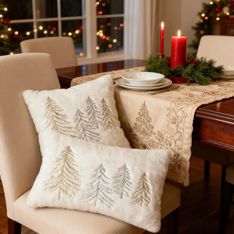 Gold Embroidered Christmas Tree Pillow Cover - Luxury Velvet Decorative Pillowcase by House Of Avana