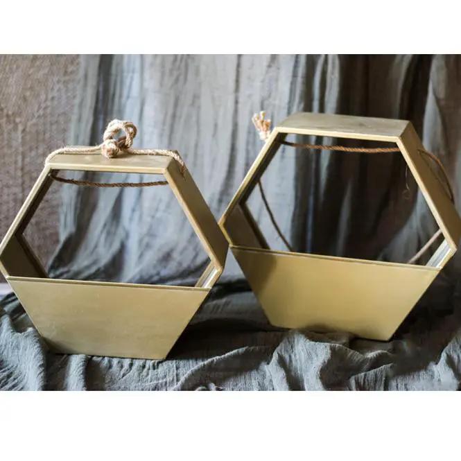 Gold Metal Planter Hexagon Hanging Planter by RusticReach