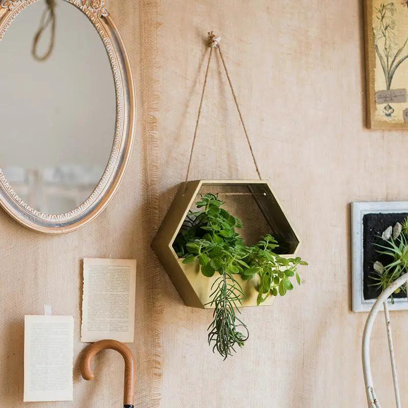 Gold Metal Planter Hexagon Hanging Planter by RusticReach