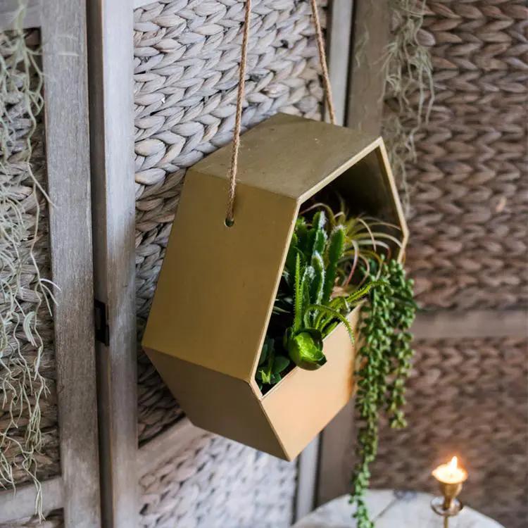 Gold Metal Planter Hexagon Hanging Planter by RusticReach