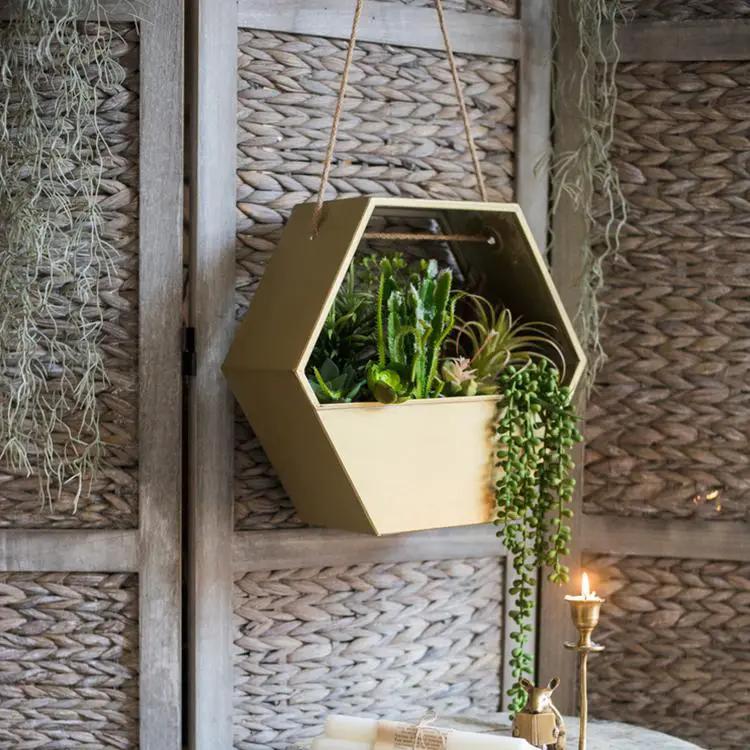Gold Metal Planter Hexagon Hanging Planter by RusticReach