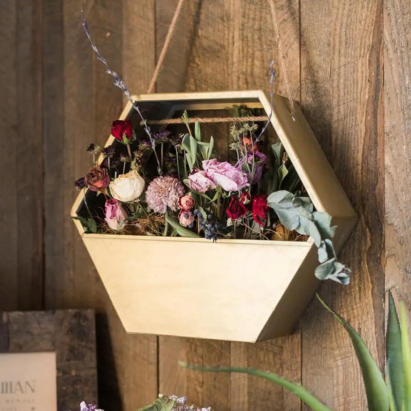 Gold Metal Planter Hexagon Hanging Planter by RusticReach