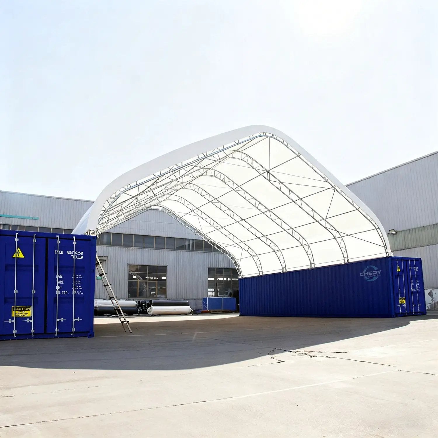 40'x40'x15' Double Truss Peak Container Canopy Shelter by Chery Industrial
