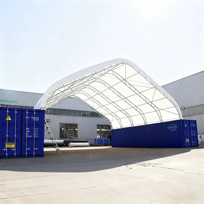 40'x40'x15' Double Truss Peak Container Canopy Shelter by Chery Industrial