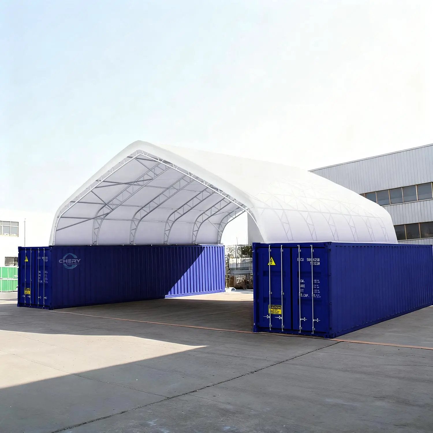 40'x40'x15' Double Truss Peak Container Canopy Shelter by Chery Industrial