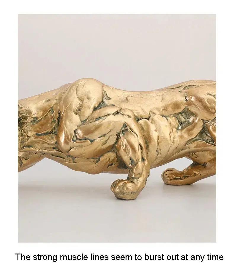 Abstract Gold Panther Sculpture Modern Muscular Animal Figurine by House Of Avana