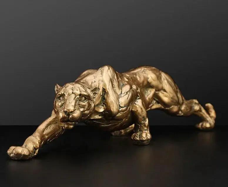 Abstract Gold Panther Sculpture Modern Muscular Animal Figurine by House Of Avana