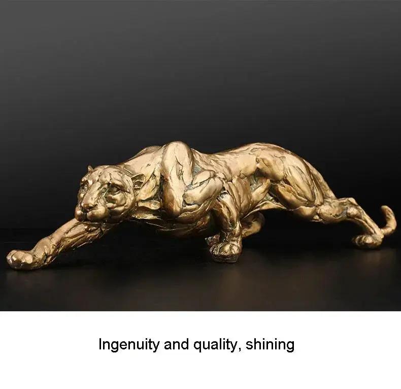 Abstract Gold Panther Sculpture Modern Muscular Animal Figurine by House Of Avana