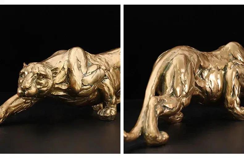 Abstract Gold Panther Sculpture Modern Muscular Animal Figurine by House Of Avana