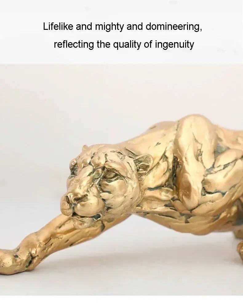 Abstract Gold Panther Sculpture Modern Muscular Animal Figurine by House Of Avana